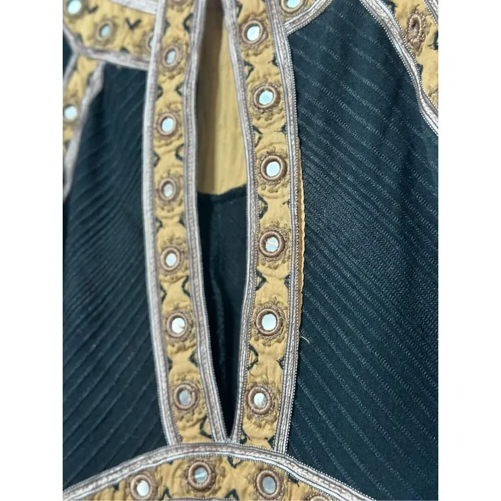Free People Egyptian Nefertiti Embellished Black Mini Dress Women's Small